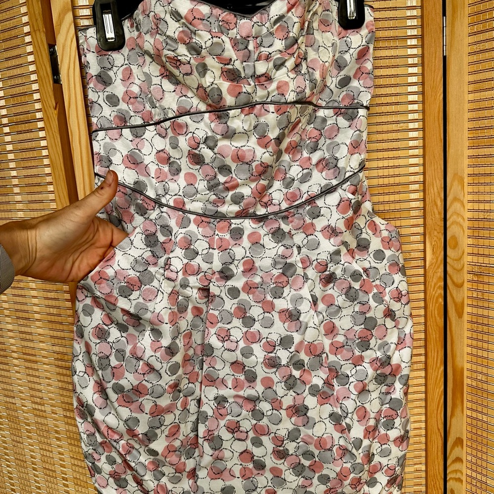 2000s Pink and Gray Strapless Dress